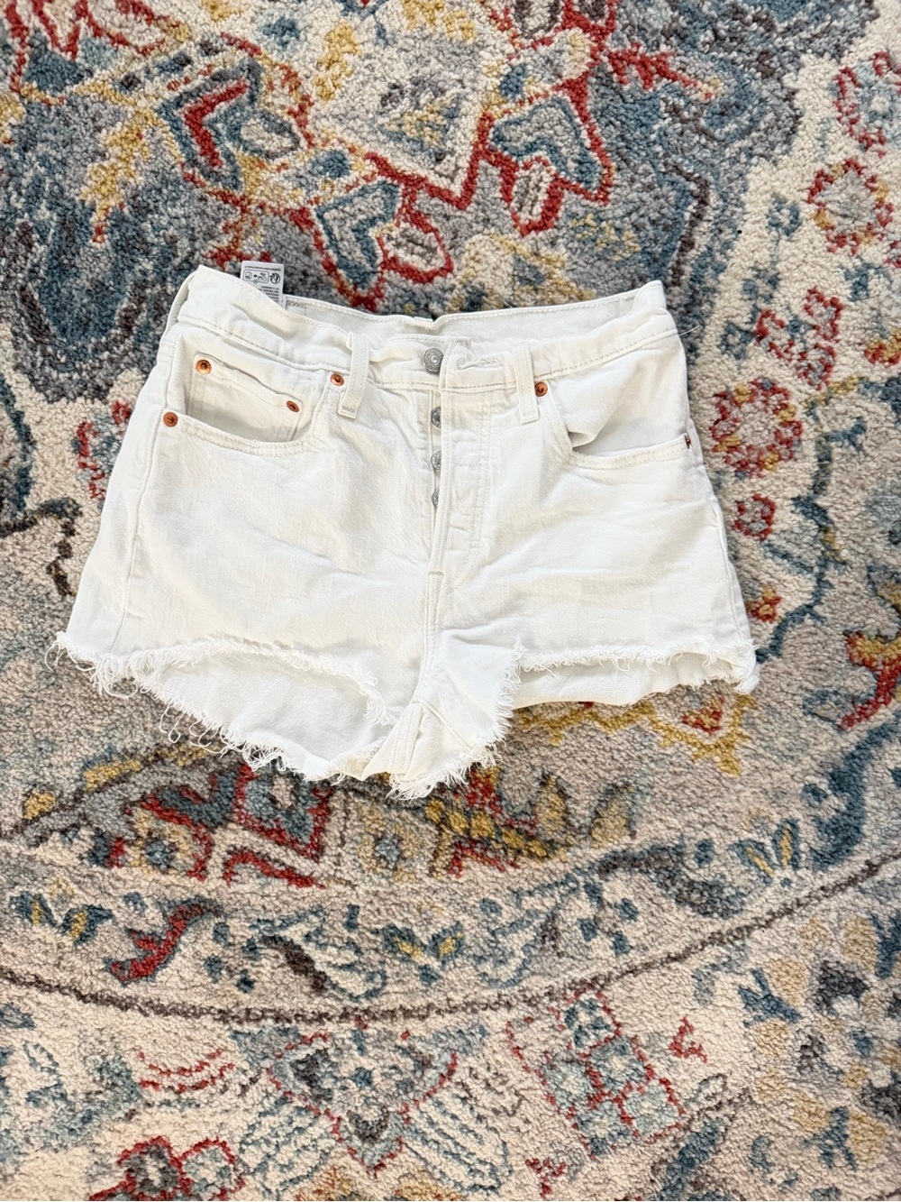 Levi's White High-Rise Frayed Hem Jean Shorts